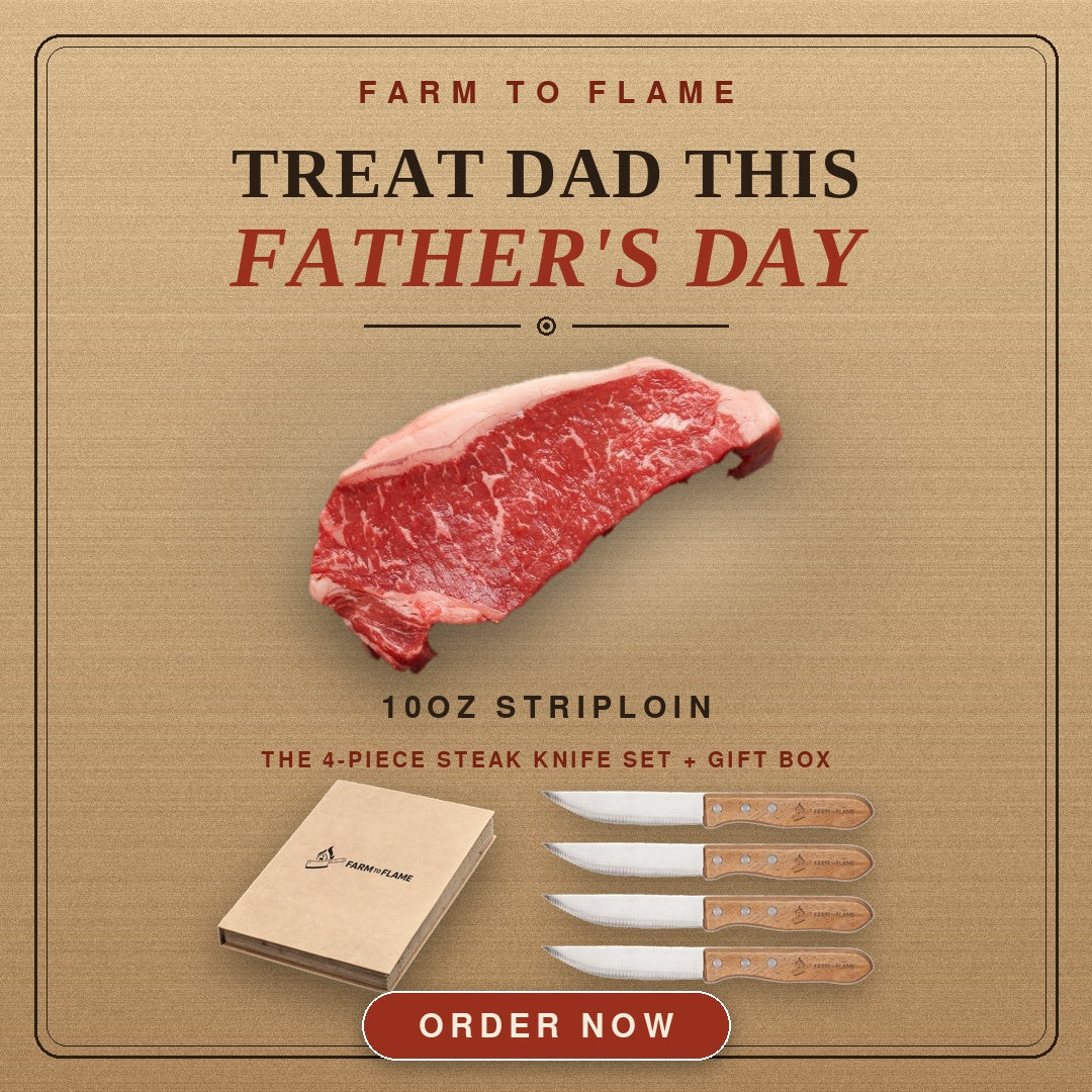 Fathers Day - 4 10oz Sirloin + 4 Piece Steak Knife Set + Kraft Gift Box